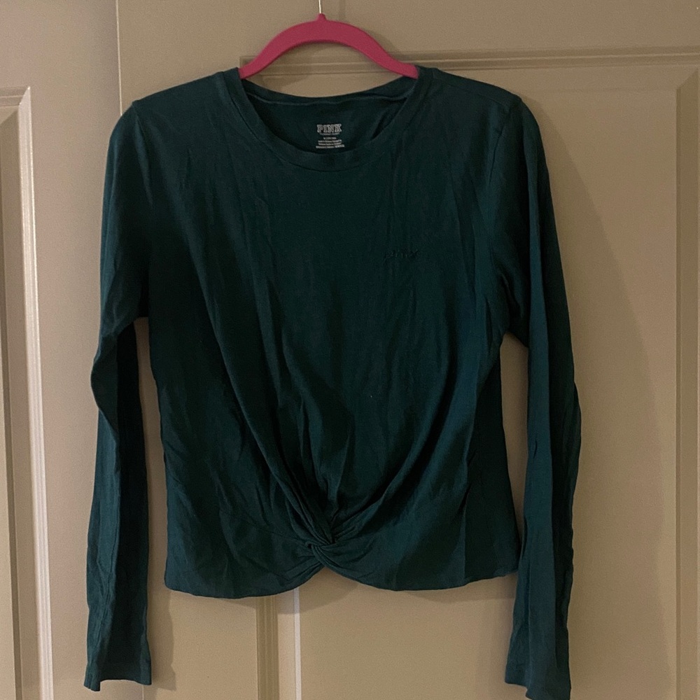PINK Victoria's Secret Dark Green Twist Front Blouse
